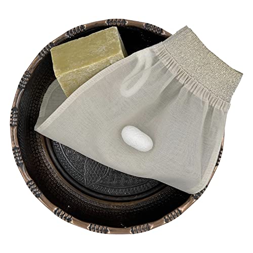 Feel Fine Turkish Exfoliating Mitt ? 100% Raw Silk Hammam Kese Glove for Men & Women | Handcrafted Turkish Skin Peeling Scrubber Bath & Sauna Exfoliator (Gold-a)