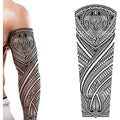 2 x Temporary tattoo turtles stick on black maori tribal body art sticker transfer for arms shoulder Aztec Polynesian Samoan Hawaiian for adult men and women luau party fancy dress