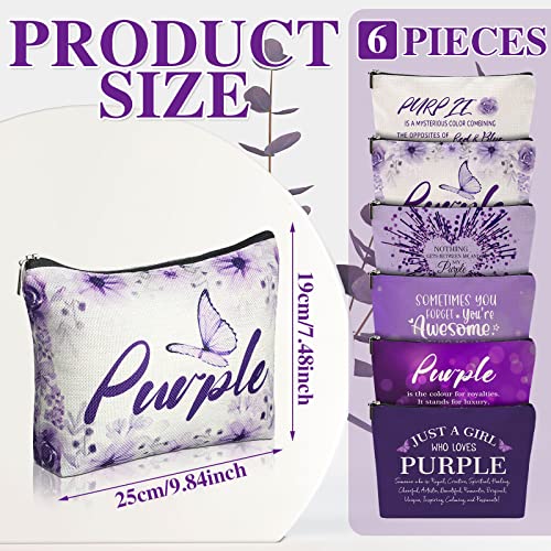 Hillban 6 Pcs Purple Makeup Bag Gifts Inspirational Purple Zipper Cosmetic Pouch Lover Gift Makeup Toiletry Bag for Women Travel Birthday