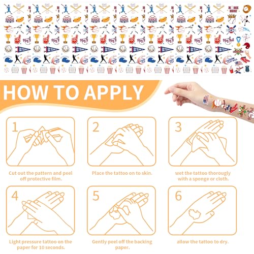Baseball Temporary Tattoos - 8 Sheets 200+ Baseball Birthday Party Supplies, Sports Party Favors Decorations for Teens Adults