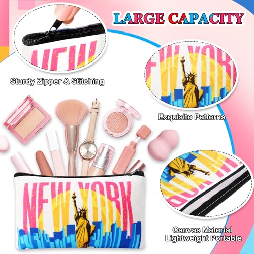 24 Pieces Makeup Bags Bulk Canvas Cosmetic Bags Purse Organizer Zipper Cosmetic Pouch Portable Travel Toiletry Pouch for Women Men Gifts, 7 x 4 Inch (New York)