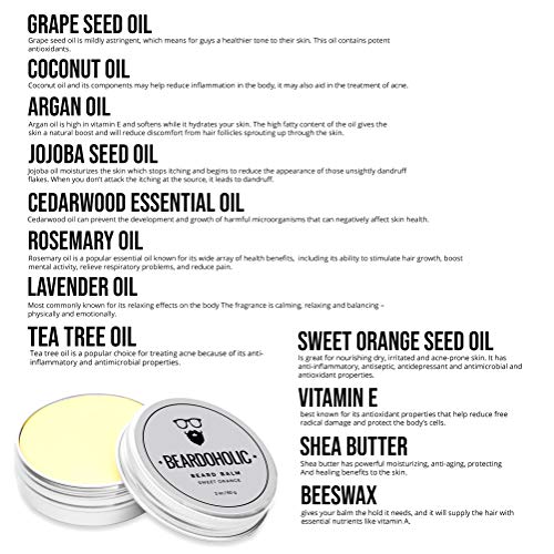 Beardoholic Beard Balm, Comb and Shaping Tool Set ? 100% All Natural, 100% Pearwood ? Anti-Static, Eliminates Tangles and Ingrown Hairs, Itch and Dandruff ? Shape and Style Beard With Ease