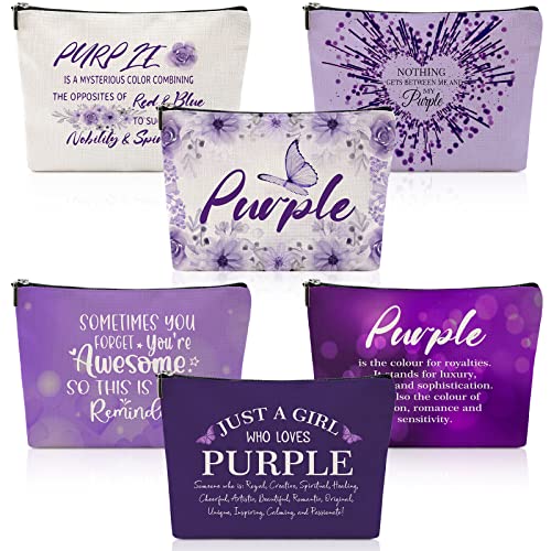 Hillban 6 Pcs Purple Makeup Bag Gifts Inspirational Purple Zipper Cosmetic Pouch Lover Gift Makeup Toiletry Bag for Women Travel Birthday
