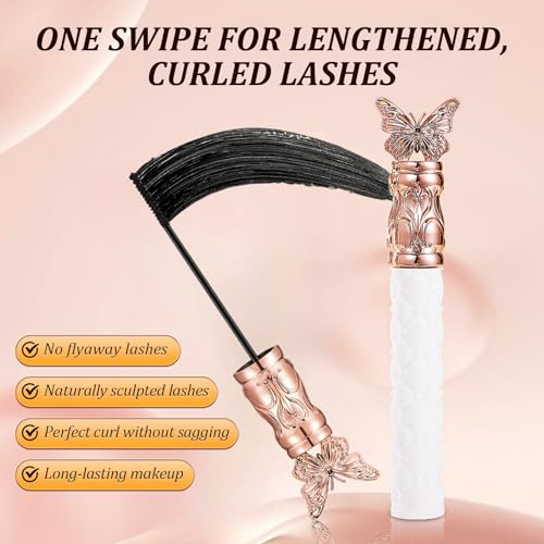 Mascara,New Lift Iron Wand Mascara,Small Soft Brush,For Tiny and Lower Eyelashes,Thick,Curling,Long-Lasting Mascaras,Waterproof,Non-smudged(2Pcs)
