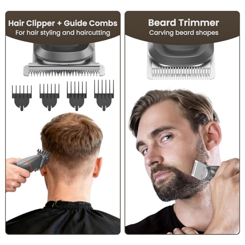 Manscape All-in-One Body & Pubic Hair Trimmer for Men, No-Nick Groin & Ball Shaver, Waterproof Mens Electric Grooming Kit with LED Display, USB Rechargeable (Grey)