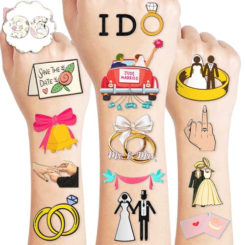 100 PCS Wedding Birthday Party Decorations Favors Supplies Gold Bridal Ring Diamond Bachelorette Temporary Mr & Mrs Engagement Tattoos Stickers Girls Boys Classroom School Prizes Reward