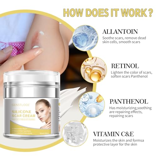 Advanced Scar Cream, Silicone Gel for Scars, Professional Scar Removal Cream for Surgical Scars, Stretch Marks, Old and New Scars, Keloids, Acne, Burns, 2 oz(60ml)