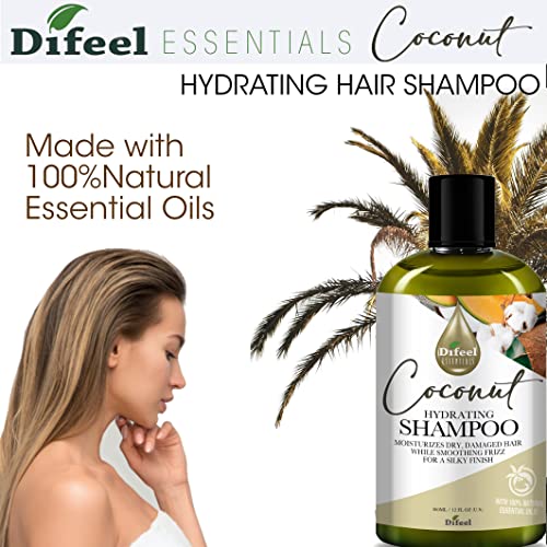 Difeel Essentials Hydrating Coconut Conditioner 12 oz. - Moisturizing Nourishing Coconut Conditioner for Dry, Frizzy Hair, Sulfate-Free