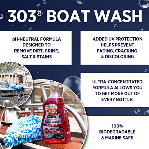 303 Products Marine Boat Wash with UV Protectant - For A Deep Clean, Spot Free Shine - 30 Day UV Protection - Removes Salt, Dirt, And Grime - 32 fl. oz. (30586)