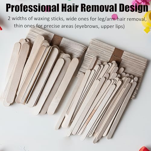 500PCS Professional Wax Sticks, Wooden Hair Removal Applicators, Natural, 5.9 Inch, 2 Sizes for Body and Precise Areas