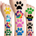 96 PCS Cat Dog Paw Print Pre-Cut Temporary Tattoos Sticker Tie Dye Animal Themed Birthday Party Supplies Decorations Decor Favors Gifts Ideas Girls Boys Cute Let¡¯s Pupply Pet Fake Tattoo School Reward