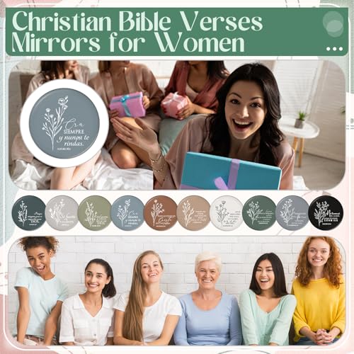 80 Pcs Christian Compact Mirrors Bulk Inspirational Bible Verse Pocket Mirror Mini Purse Makeup Mirrors Christian Religious Gifts for Women Coworker Church Easter Party Favor (Spanish Bible)