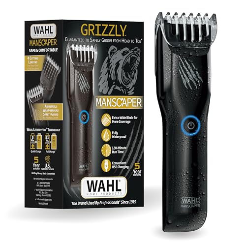 Wahl Manscaper Grizzly Rechargeable Groin & Body Hair Trimmer for Men ? Extra Wide Stainless Steel Blade, Waterproof Wet/Dry Mens Body Shaver, 120-Minute Runtime, USB Charging ? Model 3026572