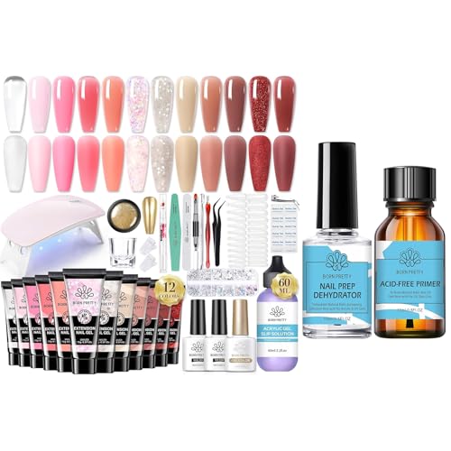 BORN PRETTY Poly Nail Extension Gel Kit with Nail Prep Dehydrate and Bond Primer Set