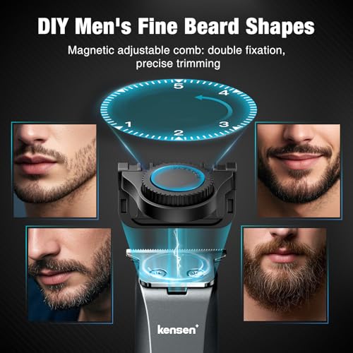 Body Hair Trimmer for Men - Kensen Electric Groin & Pubic Hair Trimmer, Rechargeable Ball Shaver Groomer, Waterproof Mens Body Groomer Kit for Sensitive Areas, Cordless for Wet/Dry Use (Gray)