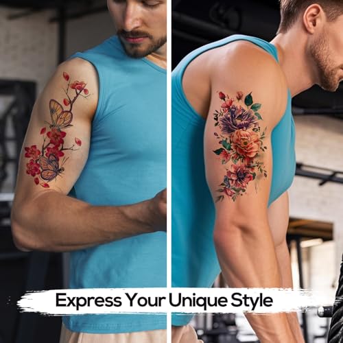 21 Sheets Large Temporary Tattoos Flower Paper Sexy Body Tattoo Sticker for Women & Girl Fake Tattoo (Lily, Peach, Plum, Peony)