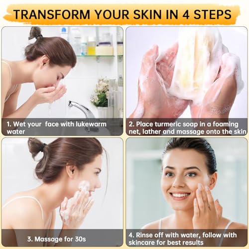 Kojic Acid Soap, Lemon Turmeric Soap Bar with Vitamin C for Dry Sensitive Skin, Turmeric Bar for Face, Body Hands 2 Bars