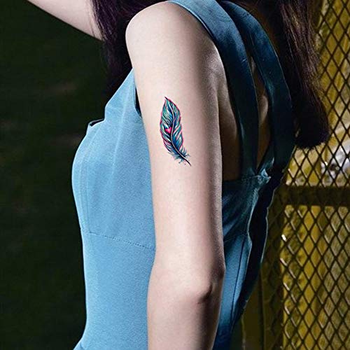 8 Pieces Small Cute Wrist Women Peacock Green Blue Pink Red Feather Rainbow Arrow Temporary Tattoo
