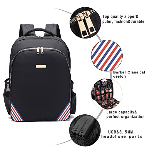 Barbers Bookbags for Clippers and Supplies Hairstylist Bags Travel Backpack Case for Barbers Tools Storage with USB and PU¡¦
