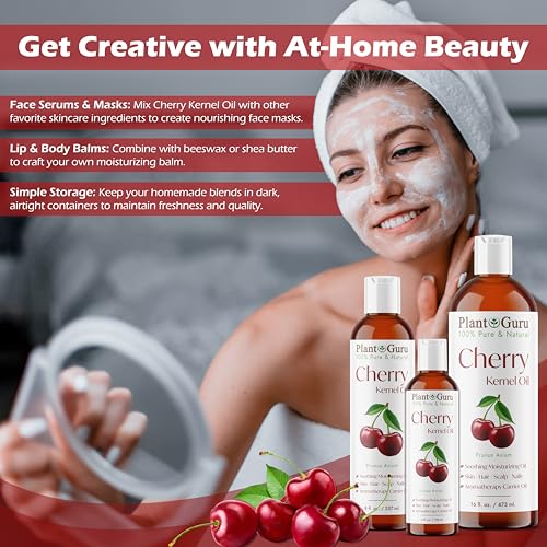 Plant Guru Cherry Kernel Oil 8 fl. oz. Cold Pressed 100% Pure & Natural Carrier ? Skin, Face, Body & Hair Growth Moisturizer. Great for DIY Creams, Lotions, and Lip Balms.