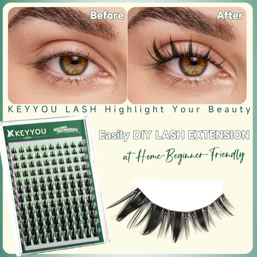 KEYYOU LASH Manga Lashes Clusters Fairy Cluster Eyelash Extensions Wispy False Eyelashes Natural Lash Clusters Individual Lashes Fake Eyelashes D Curl Extension with Spikes(F02,10-18mm)