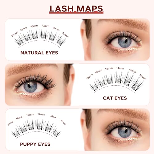 Lash Extension Kit, Natural Look, DIY Faux Mink Cluster Lashes 8-16mm, TwinkleUp, Soft & Fluffy, Waterproof Bond & Seal, Reusable Individual Lashes with Tweezers & Remover, Easy to Apply