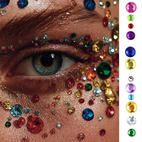 1550Pcs Self Adhesive Rhinestones Pearl for Face Makeup 15 Colors Rainbow Rhinestones Eyes Makeup Stick on Pearls Stickers DIY Nail Decorations