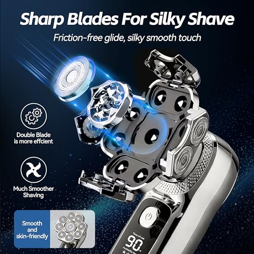 9D Head Shavers for Bald Men, Upgraded 6-in-1 Electric Razor Grooming Kit with LED Display, Waterproof Wet & Dry, USB-C Fast Charging, Cordless Rotary Head Shaver for Home&Travel (Gunmetal, 9D)