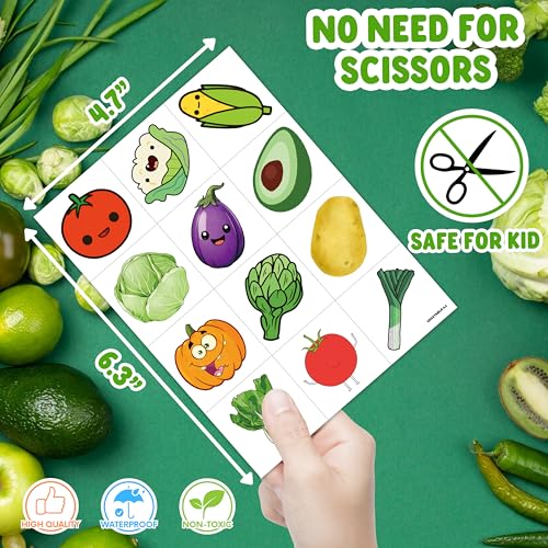 96 PCS Funny Vegetable Pre-cut Temporary Tattoos Sticker Avocado Corn Pumpkin Birthday Party Decorations Supplies Favors Celebration Gifts Boys Girls Baby Shower Cute Tattoo School Reward Themed