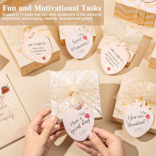 Easter Gifts for Tween & Teen Girls, 11PCS Birthday Gifts Basket Teen Girls Gifts Trendy Stuff with Empowering Challenges & Makeup Brushes & Bag, Positive Wrapped Gift Box for Daughter Niece