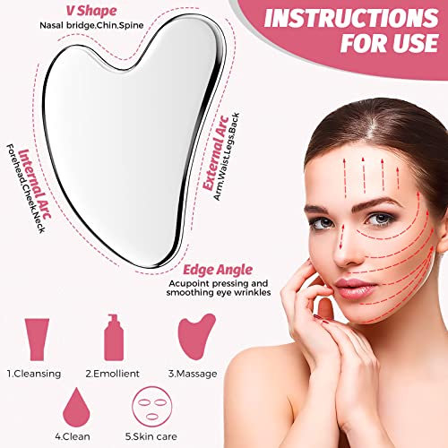 AURUZA Gua Sha Facial Tool, Stainless Steel GuaSha Face Lift Massage Beauty Metal Skin Care Board Scraping Self Skincare Lymphatic Drainage Massager Lift Anti-Aging & Wrinkles Jawline Exerciser Tools