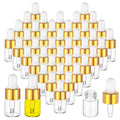 100 Pcs Mini Glass Oil Dropper Bottle Bulk, 2 ml Gold Clear Essential Small Empty Bottles Sample Containers Perfume Liquid Vials with Cap for Traveling