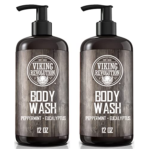 Viking Revolution Men's Body Wash - Eucalyptus Peppermint Body Wash for Men - Mens Natural Body Wash with Vitamin E and Rosemary Oil - Mens Shower Gel Liquid Soap - Peppermint Mens Bodywash (2 Pack)