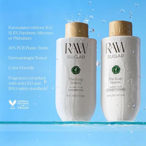 Raw Sugar The Scalp Restore Hair Care Bundle, Shampoo and Conditioner Set with Jojoba, Aloe and Niacinamide, Formulated without SLS/SLES or Parabens