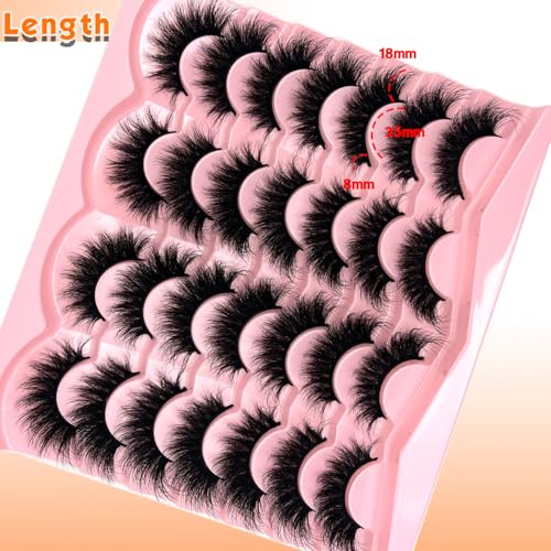Mink Lashes Strip Cat Eye Wispy D Curl Fluffy Lashes Pack 18mm Long Volume Faux Mink Eyelashes Natural Look 14 Pairs