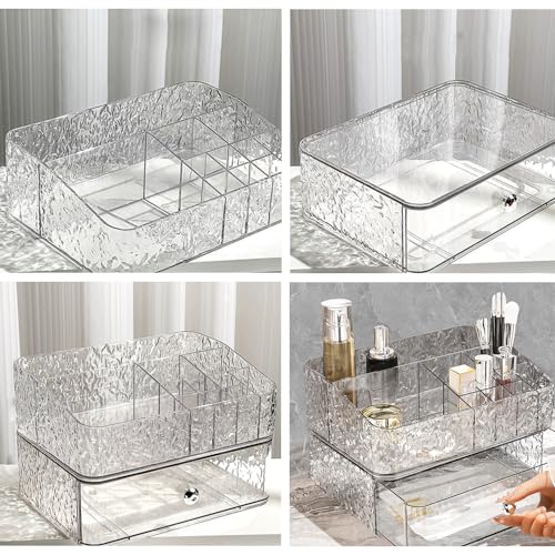 CrazyHome Makeup Organizer Countertop | Cosmetic Organizer for Vanity | Clear Organizers for Skincare, Lipstick 3-in-1 Makeup Storage Combo with Rotating Brush Holder & Stackable Drawer Box