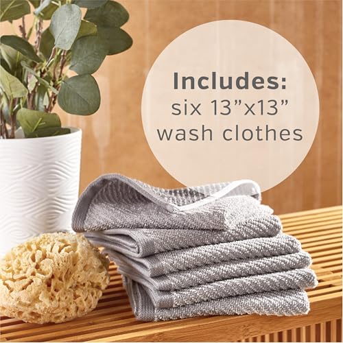 Wellbe 6-Piece Washcloth Set, Quick Dry, Absorbent, Soft, 13¡± x 13¡±, Grey