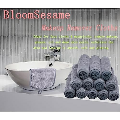 Makeup Remover Cloths for Face, Eye, Lips - Reusable Makeup Remover Pads Soft Microfiber Facial Cleansing Cloths 8 x 8 inch 12 Pack (Gray)