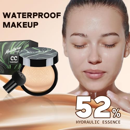 Mushroom Head Air Cushion CC Cream for Older Women, Medium Coverage Lightweight Up To 24H Wear Intense Moisture, Self Adjusting for Mature Skin, Vegan Formula (Natural)