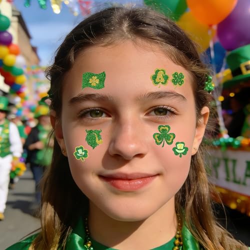 88Pcs St Patricks Day Temporary Tattoos Adult Shamrock Face Stickers Woman Irish Temporary Tattoo Stickers for Body St Pattys Accessories Irish Party Decor(clover88)