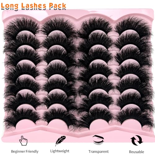 Mink Lashes Fluffy 20mm Big Faux Mink Strip Lashes Cat Eye Long False Eyelashes Dramatic Soft 25mm 3D Volume Eyelashes Pack 14 Pairs