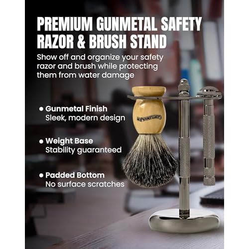 Gentleman Jon Shaving Stand for Razor & Brush for Men ? Heavy Duty Gunmetal Razor & Brush Stand, Weighted Base, Matches Wet Shave Kit & Storage, Shaving Kit, Shaver Holder, Beard Accessories for Men