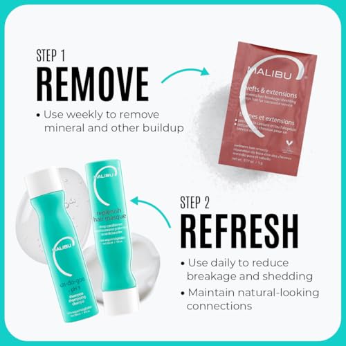 Malibu C Wefts & Extensions Wellness Hair Remedy - Removes Build Up + Prevents Hair Breakage - Prepares Natural Hair for Hair Extension Application
