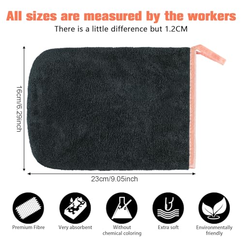 PHOGARY 8 Pack Microfiber Wash Mitts for Face Body, Super Soft Absorbent Coral Fleece Facial Cloths Bath Shower Mitt, Reusable Makeup Remover Washcloths, Black, 6x9in