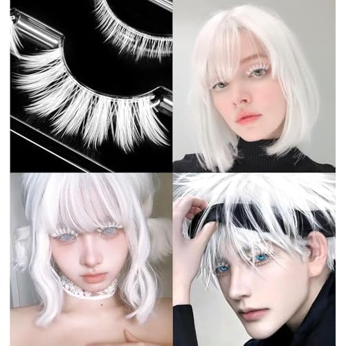 4 Pairs White Eyelashes, White Lashes for Christmas & Anime Events, Fluffy Manga Style False Eyelashes with Invisible Band, Japanese Style for Party & Photo Shoots