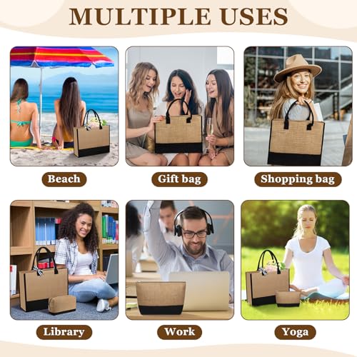 18 Pcs Burlap Tote Bags Bulk and Makeup Bag Set Large DIY Jute Tote Personalized Gift for Wedding Bridesmaid Women
