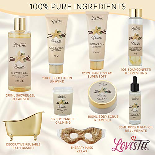 Christmas Gifts, Spa Basket for Women, Vanilla Bath & Body Set, Christmas & Birthday Gift, Includes Shower Gel, Body Lotion, Hand Cream, Body Scrub, Message Oil, Candle, Eye Mask, Confetti
