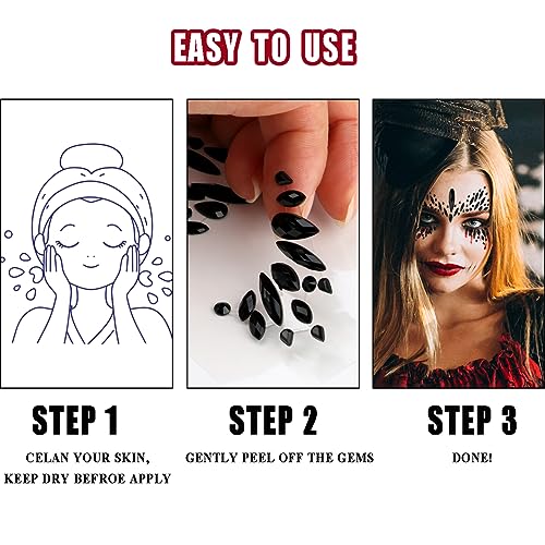 Bowitzki Face Jewels Halloween Rhinestone Stickers Self Adhesive Crystal Makeup Face Gems Stick for Festival Accessory Decorations (C)