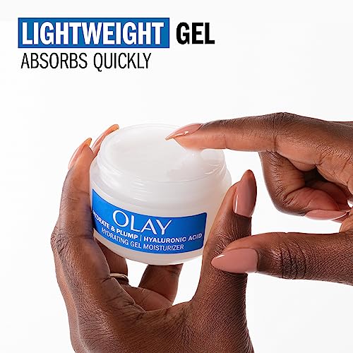 Olay Hyaluronic Acid Face Mousturizer, Plump & Hydrate, Fragrance-Free - Hydrating Gel for Dry Skin Retain & Replenish Moisture, with Niacinamide, Non-Greasy, 2 Oz