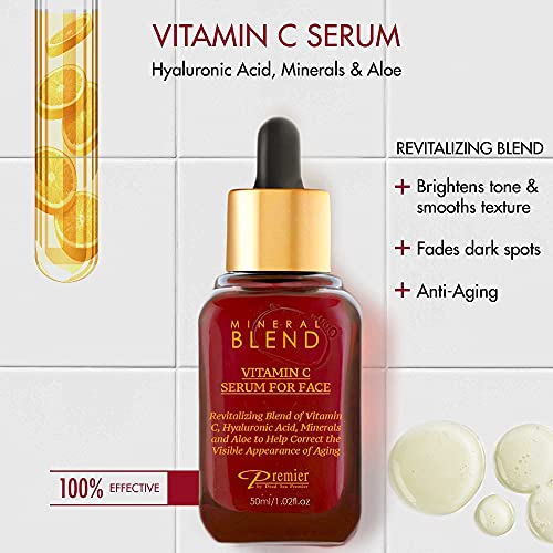 Vitamin C Facial Serum with Hyaluronic Acid & Rose Hips Oil ? Cosmetic Face Serum, Mineral Blend by Premier Dead Sea, 1.7 fl oz